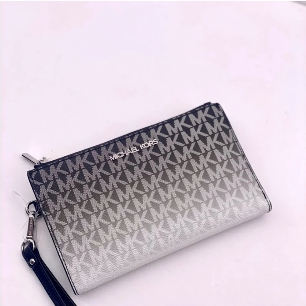 Michael Kors Jet Set Large Ombré Signature Logo Wristlet Wallet Phone BLACK NWT